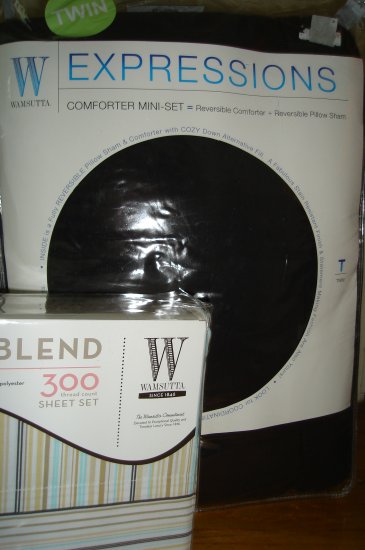 Wamsutta Black Comforter Set Twin XL Sheet Set 300 Thread Ct. Dorm Bedding
