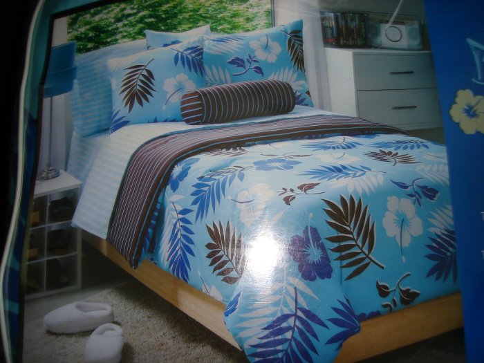 Tropical Aqua Blue Brown Twin Comforter Set Twin XL Sheet Set Dorm Bedding