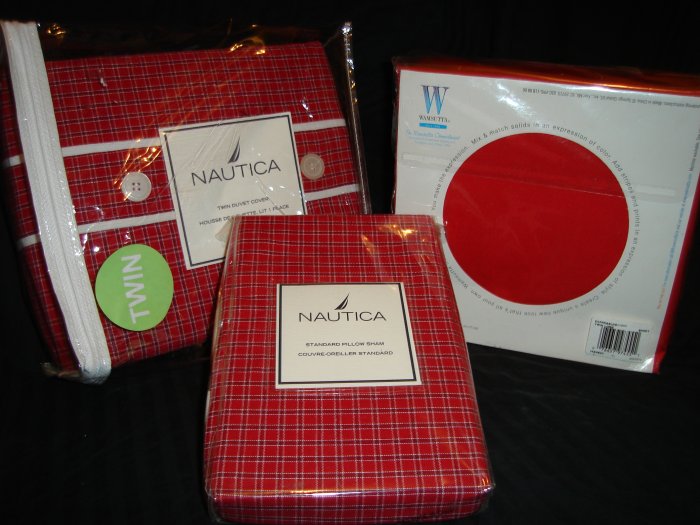 Nautica Tattersall Red Twin Duvet Cover Sham Twin XL Sheet Set Dorm Bedding
