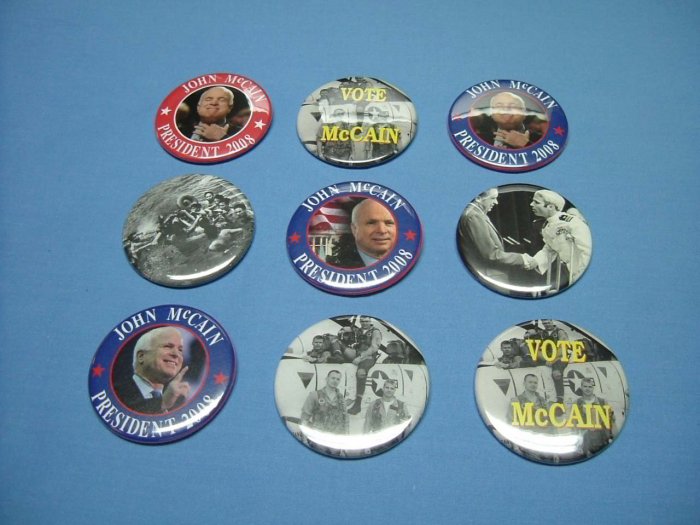 7 PACK of Pins or Buttons for PRESIDENTIAL HOPEFUL JOHN McCAIN for PRESIDENT 2008 Buttons Pinbacks