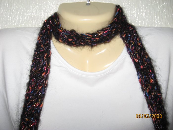 Black Fantasy crocheted skinny scarf