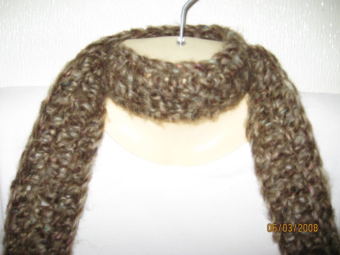 Brown Waves crocheted scarf with fringe