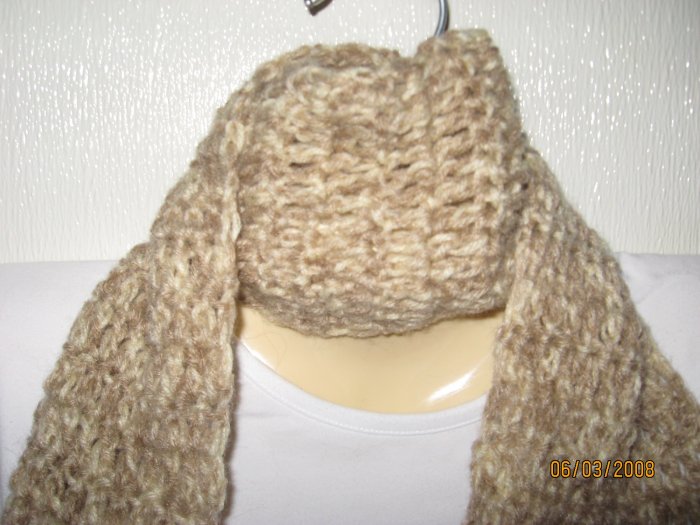 Tan It crocheted scarf with fringe