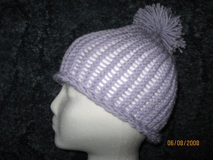 Lavender Puff rollup knit hat