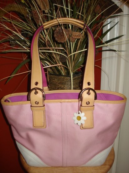 Authentic Coach Pink White Hampton Tote Handbag