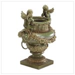Antique Green Finish Urn with Cherubs