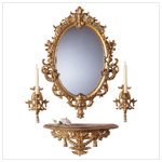 Baroque-Style Mirror, Shelf and Sconce Set