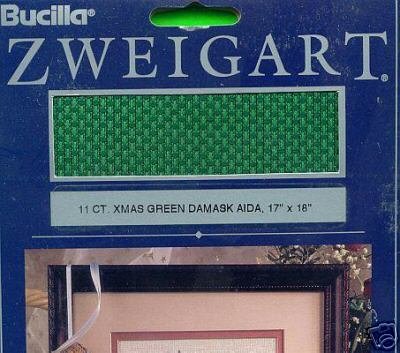 11 ct. XMAS GREEN DAMASK Aida ~17"x18" Fabric