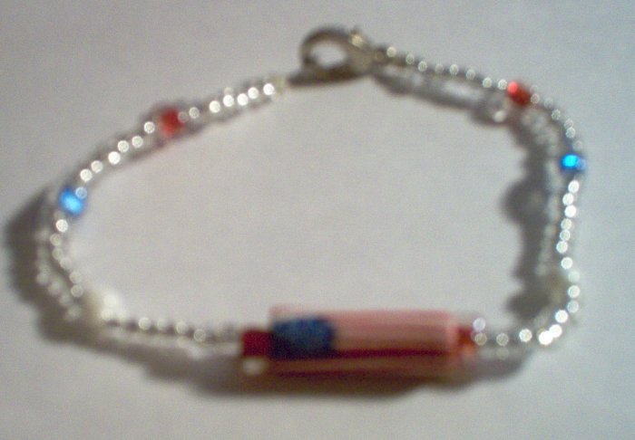 USA Flag Patriotic Glass Bead Bracelet