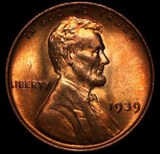 1939 US LINCOLN WHEAT CENT ~ MS66/67 FIERY RED