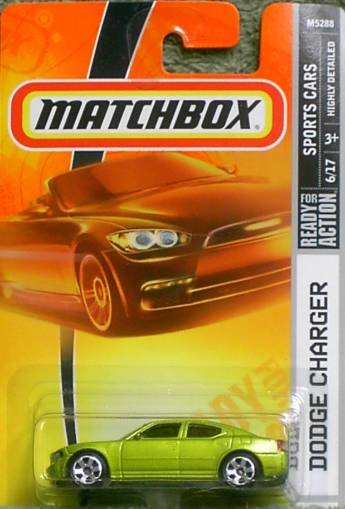 2008 Matchbox Sports Cars Series Dodge Charger #14 Lime Green With Black Hood