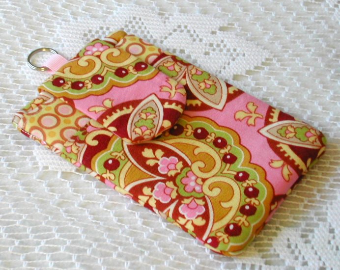 Cell Phone Ipod Gadget Holder - Star Paisley Coral Amy Butler