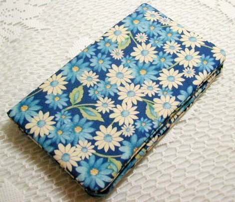 Fabric Checkbook Cover - Blue and White Daisies