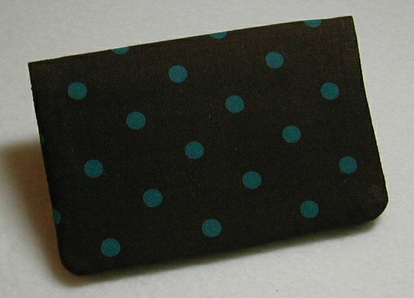 Business Card Holder - Brown with Teal Polka Dots