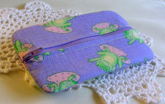 SALE Zipper Pouch - Zippy - Tissue - Jewelry Holder Purple Frog Print
