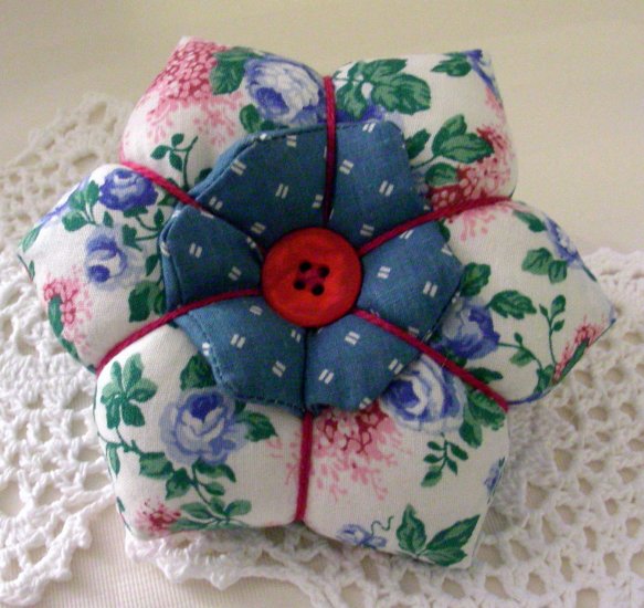 Flower Petal Pincushion - Blue Roses
