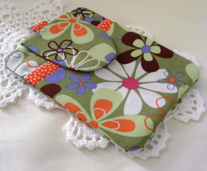 Large Cell Phone Ipod Gadget Holder - Far Out Green/Tangerine Michael Miller