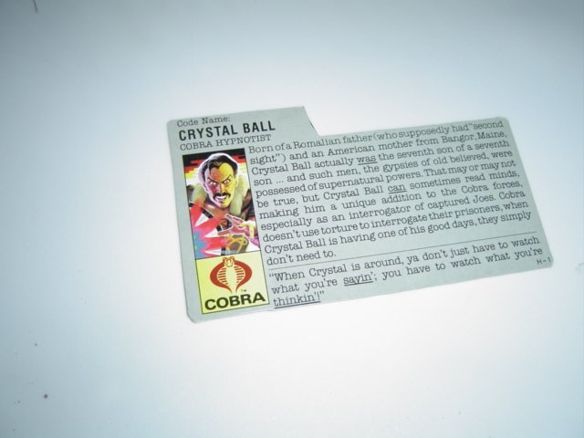 Gi Joe Cobra file card Crystal ball 1987