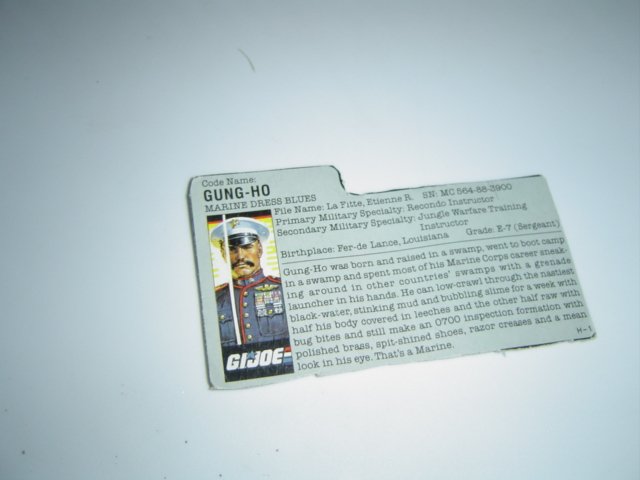 Gi Joe Cobra file card Gung Ho 1987