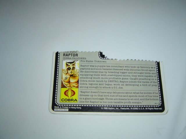 Cobra Raptor 1987 Card File