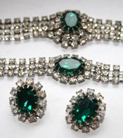 Vintage Fabulous Fifties Quality Green and Clear Rhinestone Choker Set