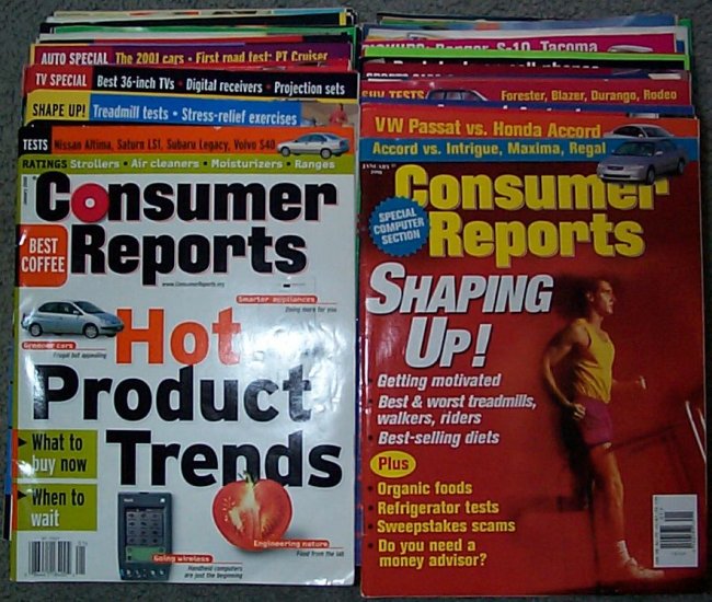 Consumer Reports Lot of 4 Years 1998 1999 2000 and 2001 (except 10-2001)