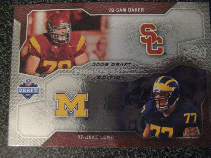 Sam Baker Jake Long 08 Upper Deck Pigskin Pairngs rookie card