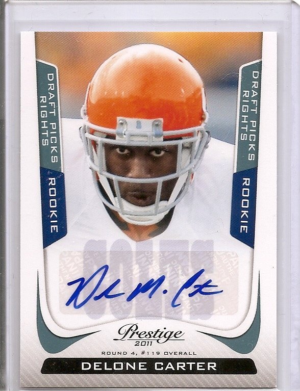2011 Playoff Prestige Delone Carter Auto rookie card 370/599 Colts
