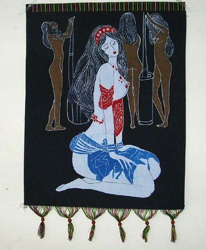 chinese batik art mural painting- praying girl