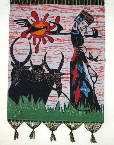 chinese batik art mural painting-leisurely shepherdess