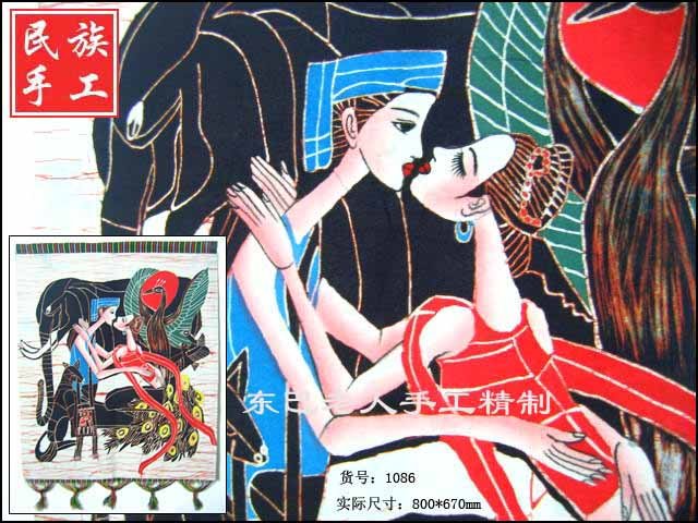 chinese batik art mural painting- romantic loving