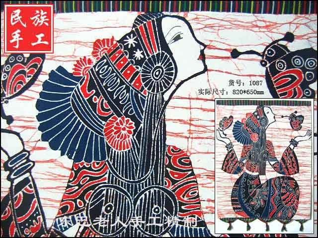 chinese batik art mural painting- pretty girl of Miao nationality