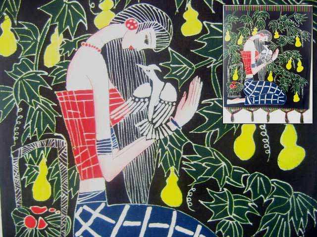 chinese batik art mural painting -missing
