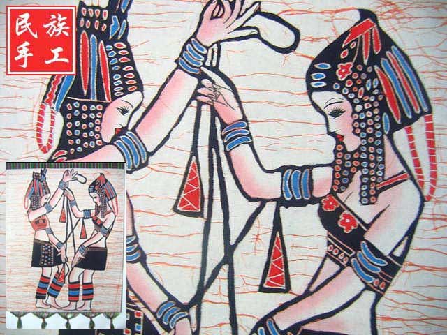 chinese batik art mural painting, wall hanging-dancing girls