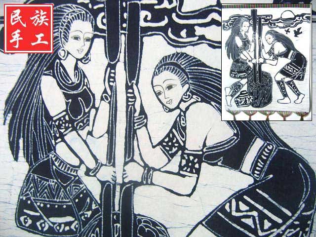 chinese batik art mural painting, wall hanging-pestle rice