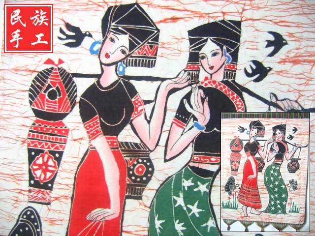 chinese batik art mural painting, wall hanging-Carry water in the morning