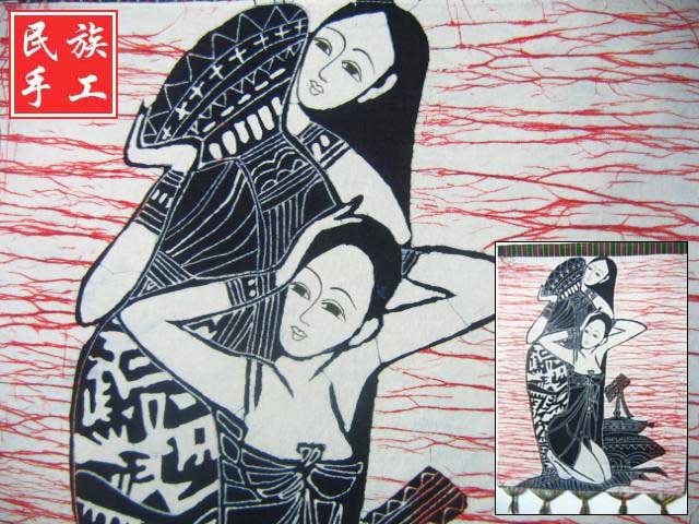 chinese batik art mural painting, wall hanging-enjoy bathing