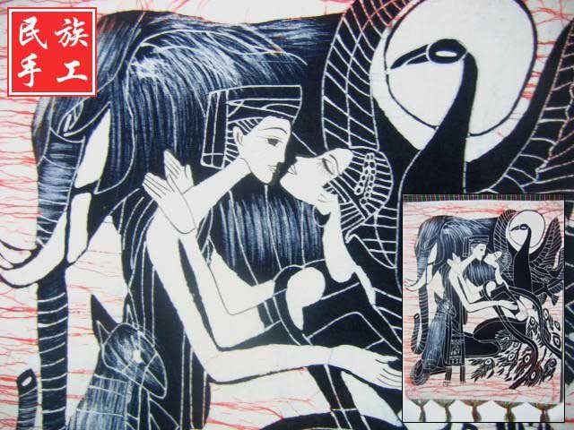 chinese batik art mural painting, wall hanging-Reunion after long separation