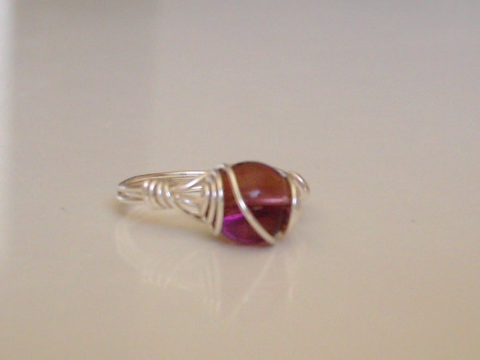 Amethyst and plated silver wire ring