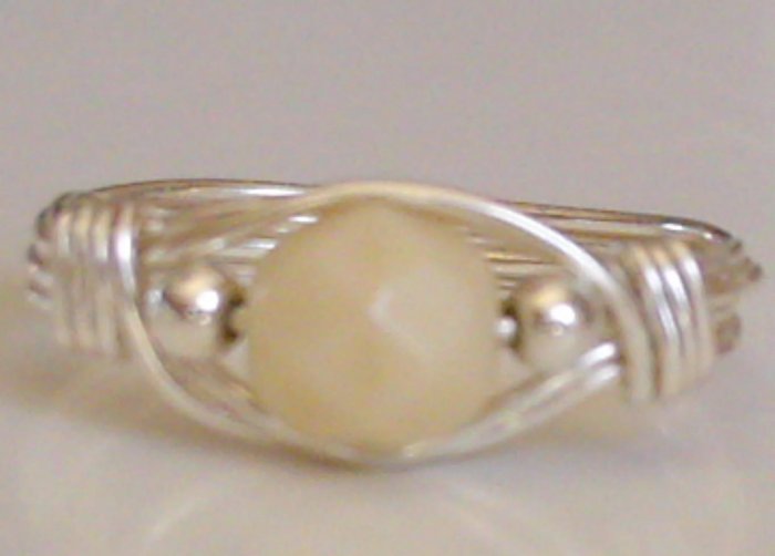 Antique ivory glass wire wrapped ring