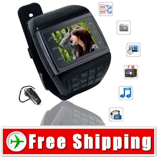 2 Sim QuadBand Watch Phone FM Compass Touch Screen FREE Shipping