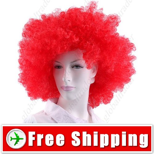 Synthetic Red Funky Unisex Short Curly Clown Wig for Fun FREE SHIPPING