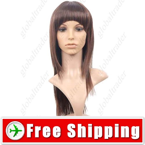 Capless Fiber Long Brown Full Straight Wig Hairpiece FREE SHIPPING