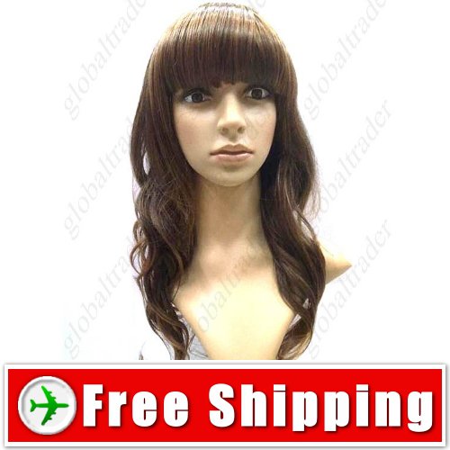 Vibrant Stylish Hair Long Perm Curl Wig Hairpiece Brown FREE SHIPPING