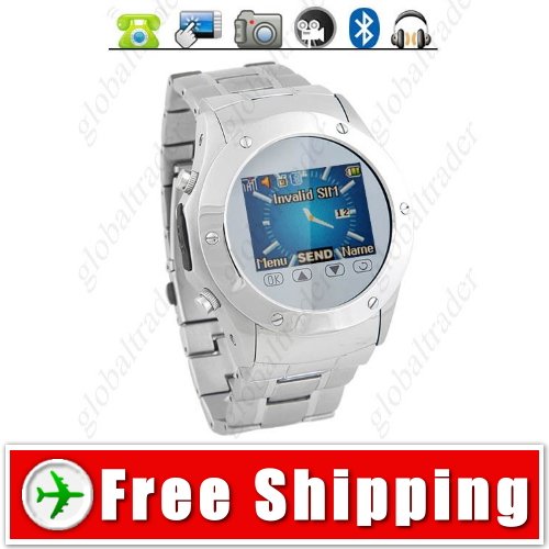 Quad Band Steel Watch Mobile Cell Phone with Bluetooth FM Radio E-book