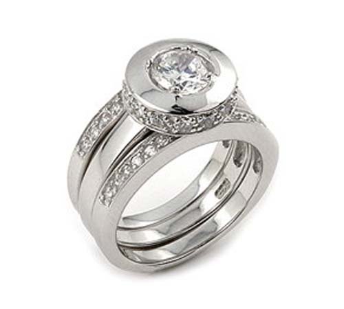 Elegant Round Cubic Zirconia 3Piece Wedding Set - FREE SHIPPING
