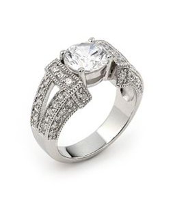 Round Cubic Zirconia Prong Set Engagement Ring