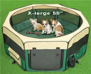 X-Large 59" Green/Beige Pet Dog Playpen Tent House Bed