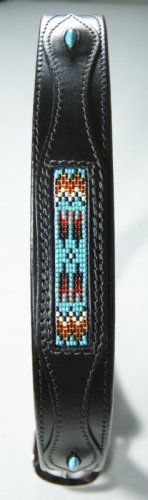 New Western Beaded Black Leather Belt w/Turquoise 620T - FREE US SHIPPING