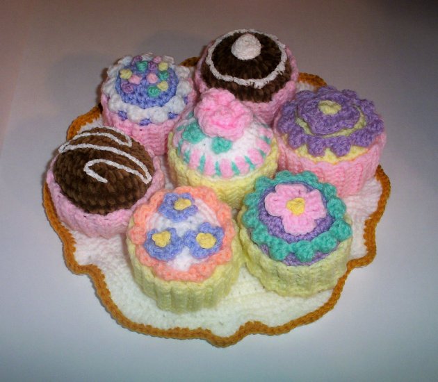 Boutique Crochet - Cupcakes and Tray Crocheted by Thread Artist Shelby